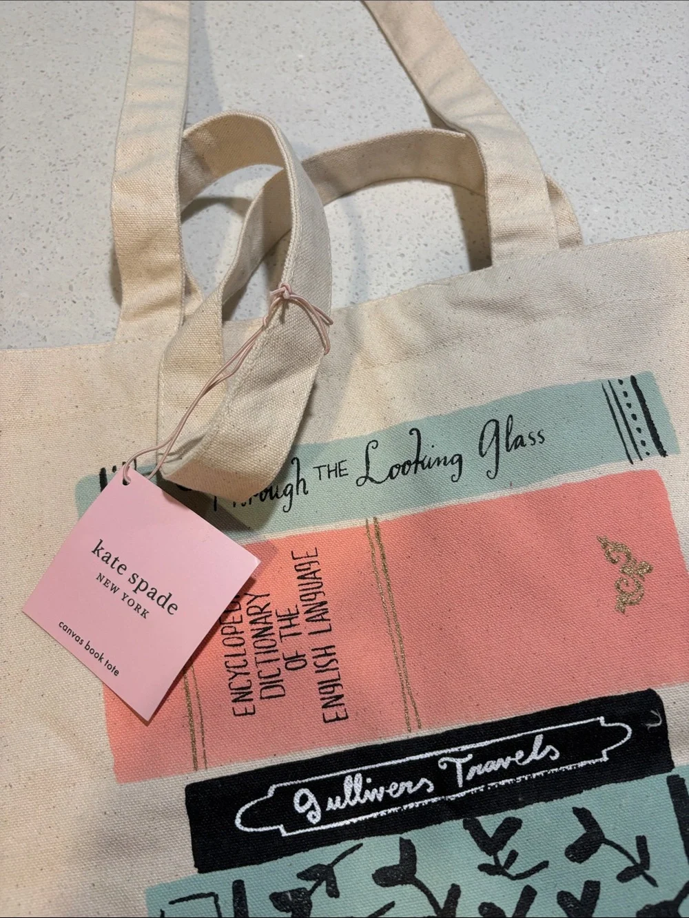 kate spade Canvas Tote with Coral, Teal & Navy Book Stack